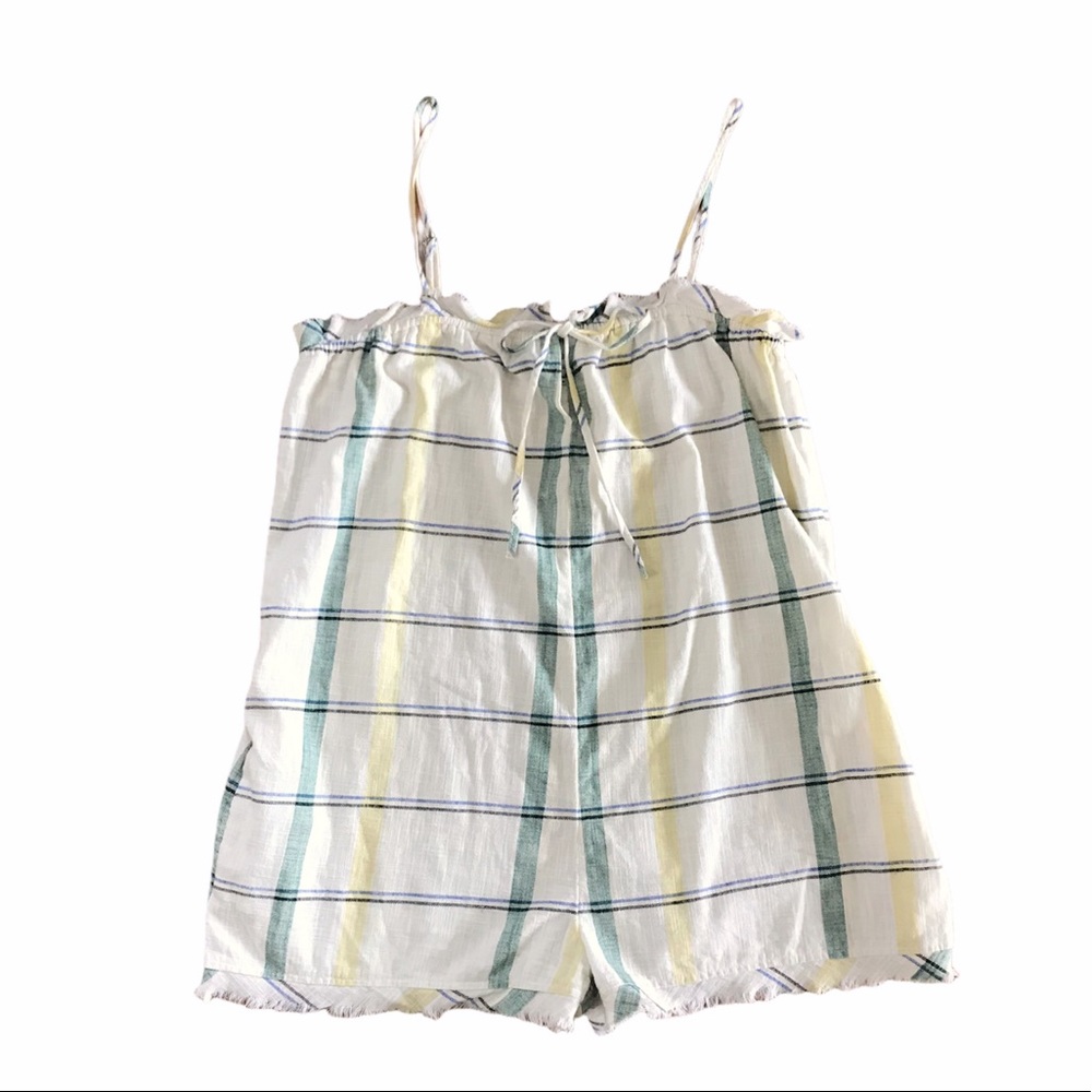 NEW Urban Outfitters cream plaid raw hem romper